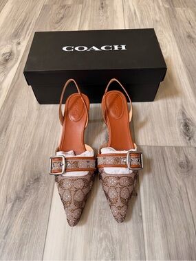 Coach Margot Crystal Jacquard Slingback Heels Burnished Amber 9.5 NIB